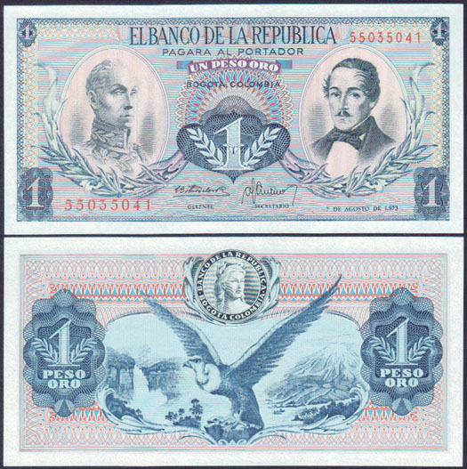 1973 Colombia 1 Peso Oro (Unc) L001917